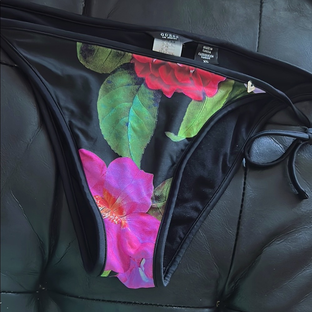 Guess Black Bikini Bottom with Floral Print
